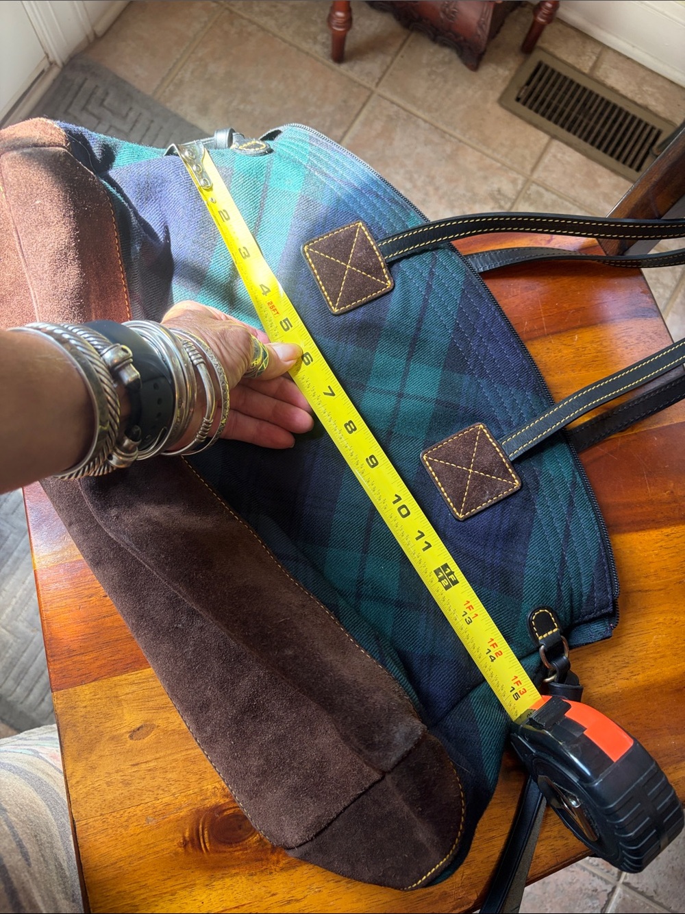 Dooney & Bourke Navy and Green Plaid Satchel - Picture 10 of 13
